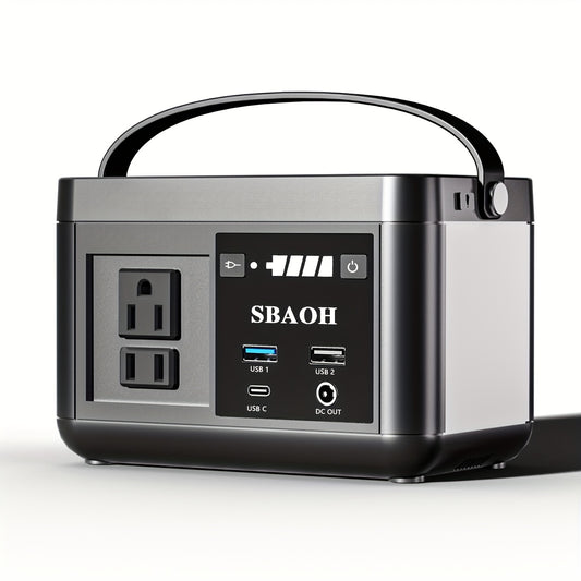 Portable Power Station 88.8WH, SBAOH Solar Power Station Lithium Battery Power Supply 110V AC USB-C Solar Power Station for Camping, Road Trip, Emergency Power Supply Black