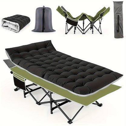 Camping Cots for Adults with Mattress, Chaise Lounges Folding Outdoor Camping Travel Cot with Pad 900LBS(Max Load), Lightweight, Stable, Durable Folding Bed with Carrying Bag