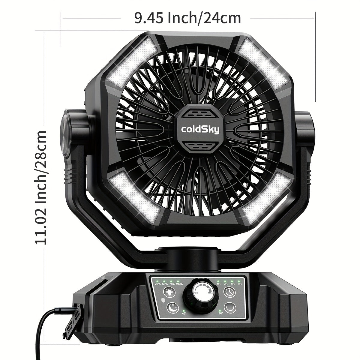 20000mAh Battery Powered Camping Fan - Dual Motor, 8-Speed Remote Control & 4 LED Lanterns, Portable Outdoor Fan with Tent Hook for Camping, Blackouts, Construction Sites