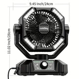 20000mAh Battery Powered Camping Fan - Dual Motor, 8-Speed Remote Control & 4 LED Lanterns, Portable Outdoor Fan with Tent Hook for Camping, Blackouts, Construction Sites