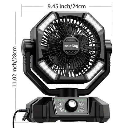 20000mAh Battery Powered Camping Fan - Dual Motor, 8-Speed Remote Control & 4 LED Lanterns, Portable Outdoor Fan with Tent Hook for Camping, Blackouts, Construction Sites