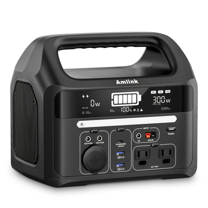 Portable Power Station for Camping 300W 299Wh LiFePO4 Battery Powered power bank, 2 Up to 300W AC Outlets 100W USB C and PD Total 8 Output Ports, Home Battery Backup for Outdoor 93600mAh with LED Light