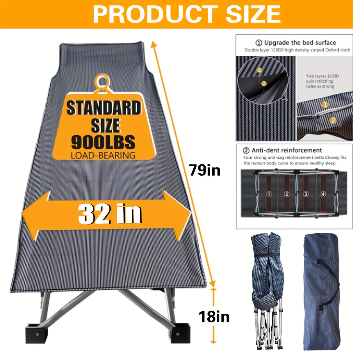 Oversize XXL Folding Camping Cot Extra Wide Heavy Duty Guest Bed with Mattress Max Load 700lbs Cots for Sleeping for Adults Kids Portable Bed Travel for Outdoor Beach Garden Fishing Vacation 79" L X 32" W X 18" H Camping Hunt