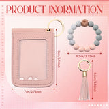 3pcs Silicone Beaded Bracelet Card Holder, Leopard Print PU Tassel Wallet Keychain, Camping Bag Accessories