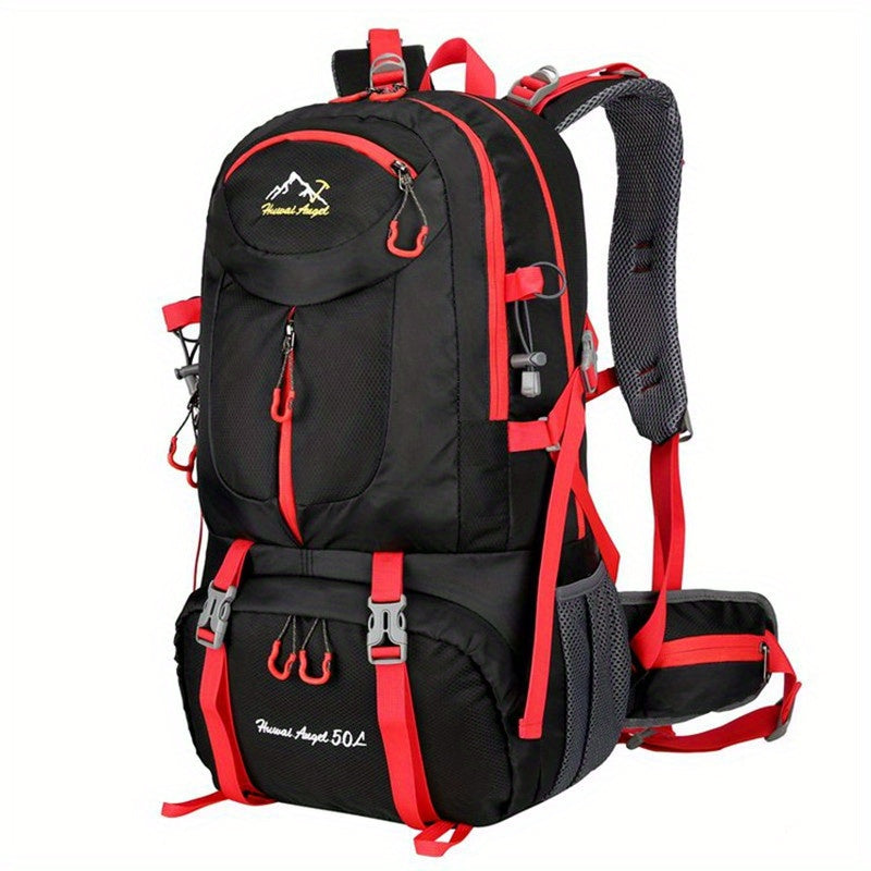 Universal Climbing Backpack, Lightweight Travel, Multifunctional, Hiking, Alphabet Pattern, Hard Shell, Black, with Zipper Closure, Hip Adjustment, Nylon Fabric, Utility Pocket, Cord Embellishment, Wipe with Damp Cloth, for L