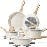 12 POTS and pans Set Non-stick Cookware Set, Cookware non-stick Granite cooking Set, including frying pan, pan, steamer, silicone spatula and tongs (black)