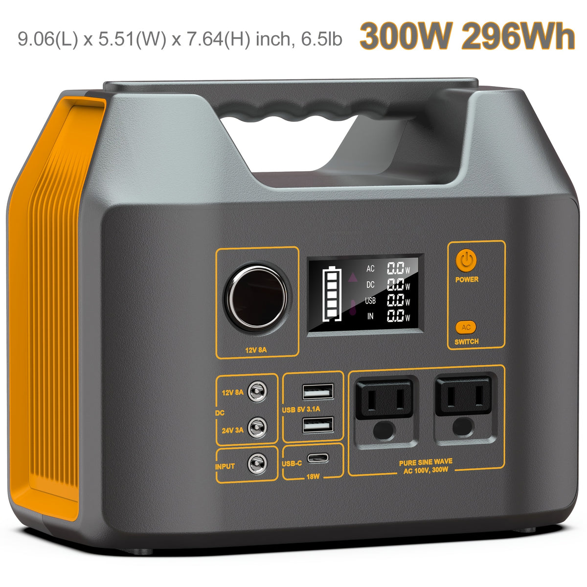 [300W Portable Solar Generator] Portable Power Station Solar Generator - 300W/250W/150W/100W, 146Wh/155Wh/250Wh/280Wh/296Wh Compact Lithium-Ion Battery Charger with 110V AC Outlet, DC & USB Outputs, LED Flashlight, Built-in C