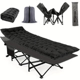 Camping Cots for Adults with Mattress, Chaise Lounges Folding Outdoor Camping Travel Cot with Pad 900LBS(Max Load), Lightweight, Stable, Durable Folding Bed with Carrying Bag