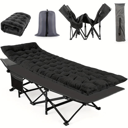 Camping Cots for Adults with Mattress, Chaise Lounges Folding Outdoor Camping Travel Cot with Pad 900LBS(Max Load), Lightweight, Stable, Durable Folding Bed with Carrying Bag