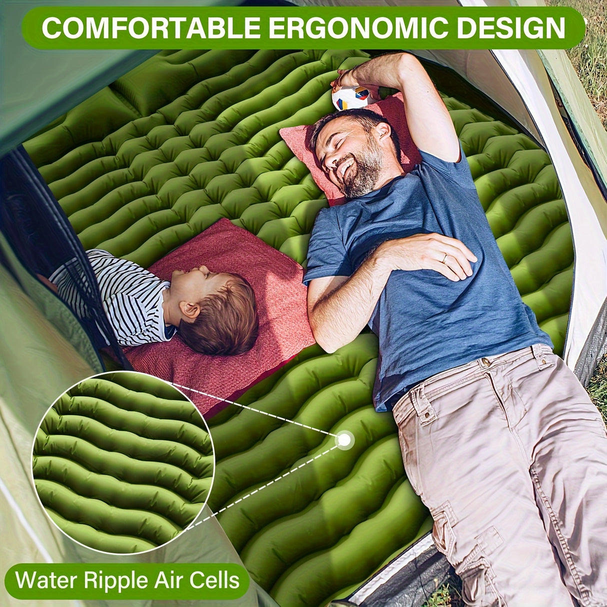 2 Person Ultralight Inflating Double Sleeping Pad For Camping With Pillow, Waterproof Camping Mattress, Foot Pump, Backpacking Hiking Tent Car Outdoor