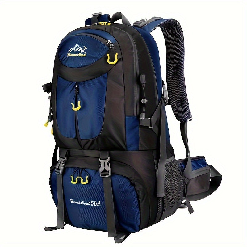 Universal Climbing Backpack, Lightweight Travel, Multifunctional, Hiking, Alphabet Pattern, Hard Shell, Black, with Zipper Closure, Hip Adjustment, Nylon Fabric, Utility Pocket, Cord Embellishment, Wipe with Damp Cloth, for L
