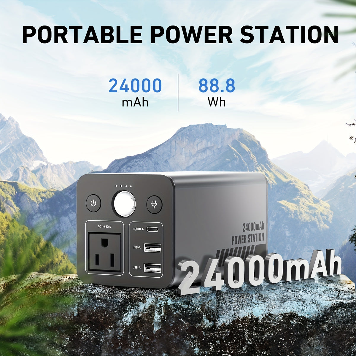 100W Portable Power Station – 88.8Wh, Dual Voltage