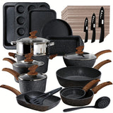 Kitchen Academy Pots and Pans Set Nonstick, 30 Pieces Induction Kitchen Cookware Set, Granite Coating Cooking Pans Set