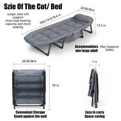 Sleeping Cots/Camping Cots for Adults 6 Adjustable Positions Portable Foldable Folding Cot with Pillow Heavy Duty Strong Frame Cot Bed for Camp, Travel, Room, Office