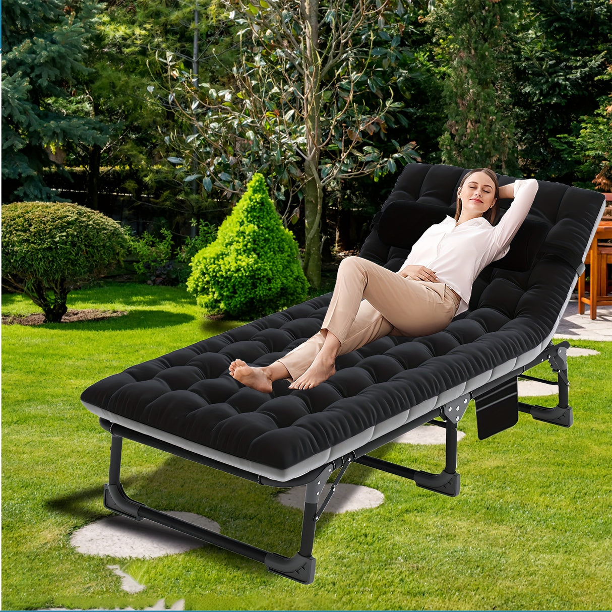 Sleeping Cots for Adults, 5-Position Folding Chaise Lounge Chairs Outdoor, Portable Folding Bed Cot Lounge Chair for Beach Lawn Camping Pool Sun Tanning