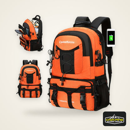 [40L CsakeKecna Backpack] CsakeKecna 40L Lightweight Hiking Backpack | Large Capacity Travel Climbing Rucksack with Laptop Compartment, USB Powered, Adjustable Straps, Zip Closure, Polyester Lining - Solid Color for Men and W
