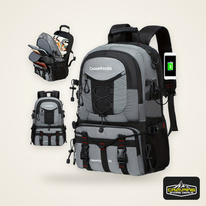 [40L CsakeKecna Backpack] CsakeKecna 40L Lightweight Hiking Backpack | Large Capacity Travel Climbing Rucksack with Laptop Compartment, USB Powered, Adjustable Straps, Zip Closure, Polyester Lining - Solid Color for Men and W