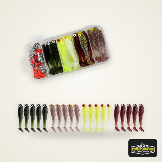 40pcs/lot Soft Lure Kit Soft Fishing Lure 5cm 3.5g Jig Head Hook with Fishing Tackle Box Pesca