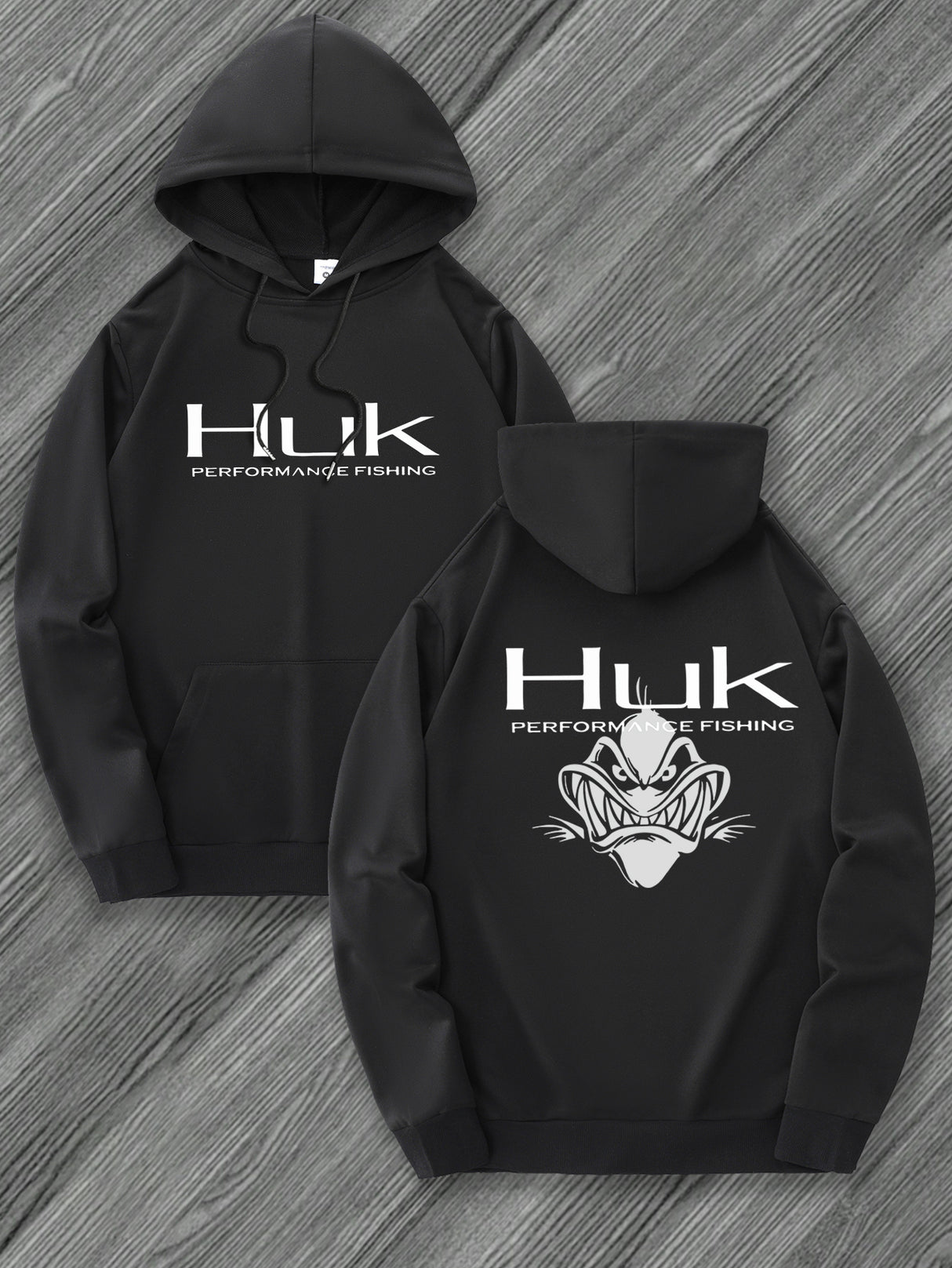 [Trendy Hooded Sweatshirt] HUK PERFORMANCE FISHING Men's Trendy Hooded Sweatshirt | Casual Drawstring Hoodie with Kangaroo Pocket, Geometric Design, All-Season Wear, Regular Fit