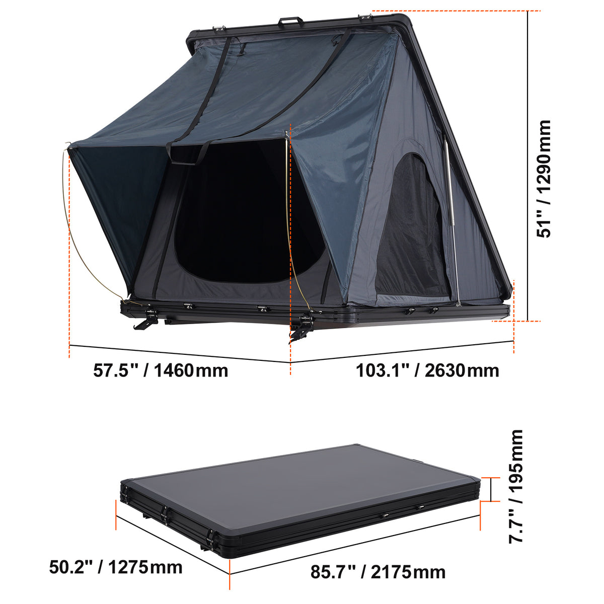 VEVOR Rooftop Tent Hard Shell 2-3 Person Waterproof for Jeep SUV Truck w/ Ladder