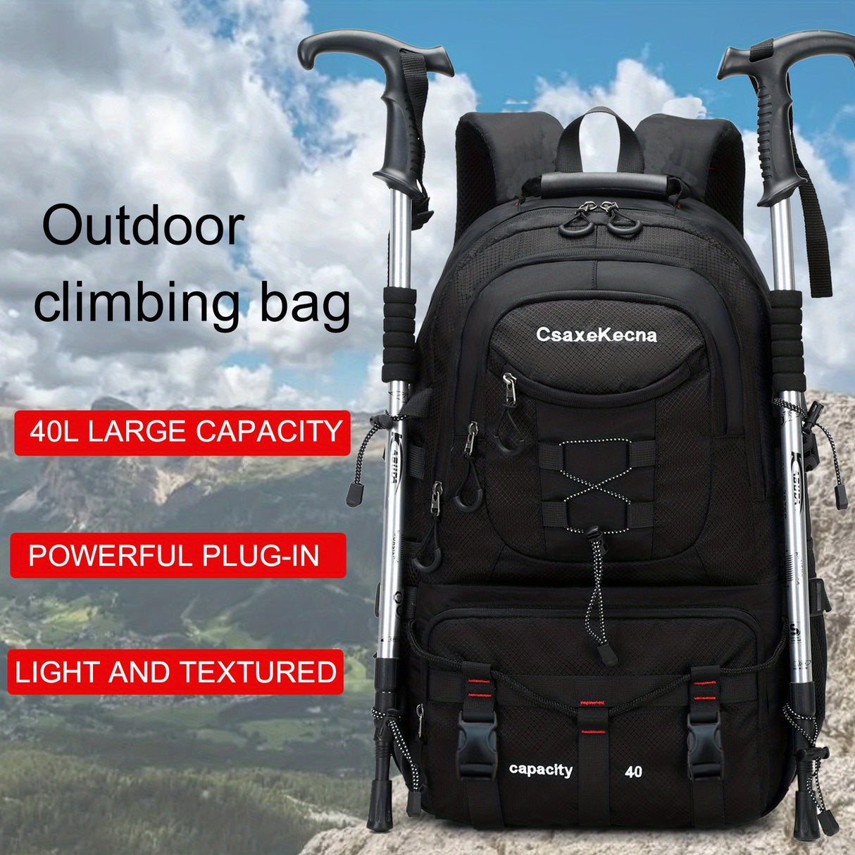 [Lightweight Hiking Backpack] CASAKECA 40L Lightweight Hiking Backpack | Durable Polyester Outdoor Travel Daypack with Laptop Sleeve, Adjustable Straps, USB Charging Port, and Multiple Compartments for Climbing, Camping & Tou