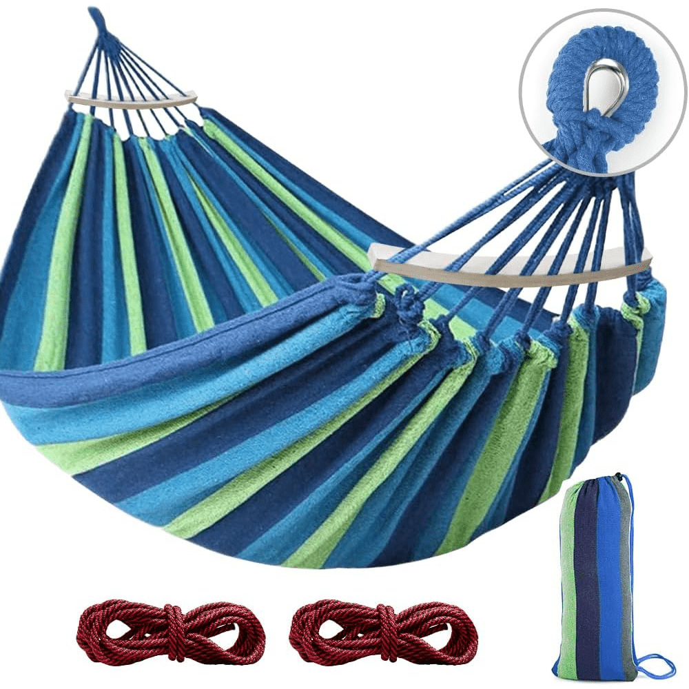 2-Person Anti-Flip Camping Hammock with Striped Design - Spacious Double Hammock with Quick-Setup Straps & Durable 100% Polyester Fabric for Couples, Friends - Perfect for Backyard, Beach, Hiking & Outdoor Adventures, Beach H