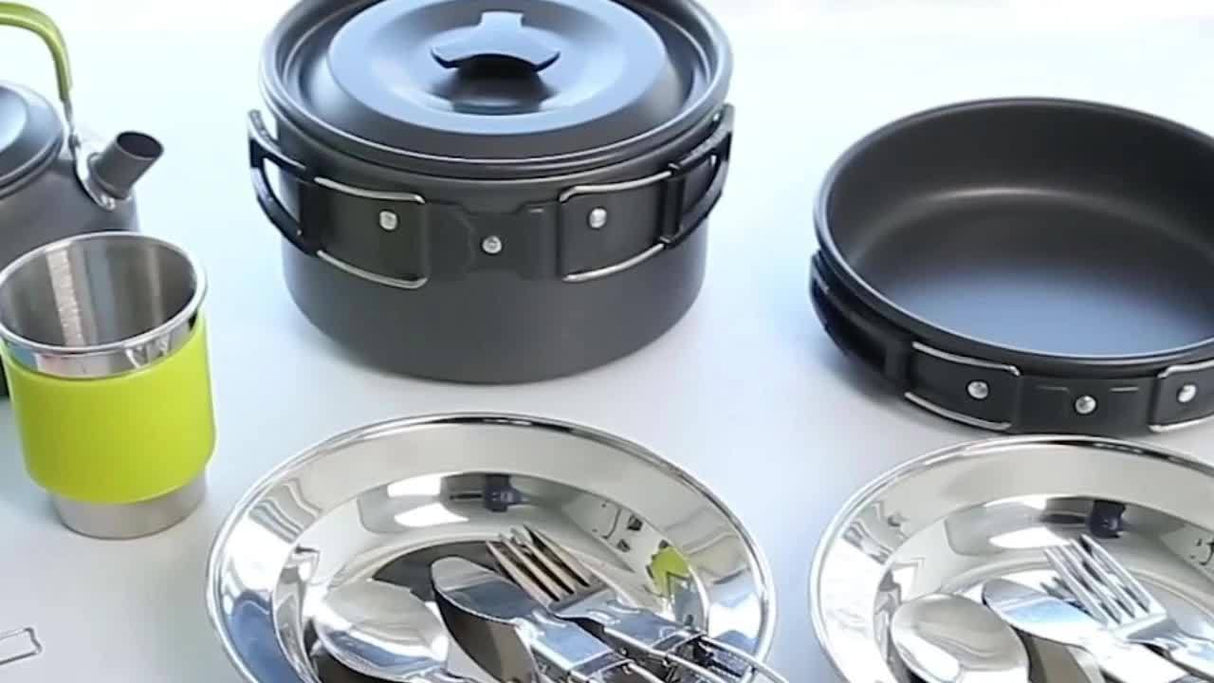 Flat Bottom Non-stick Pan, Foldable Camping Cookware Set, Portable Picnic Non-stick Pan And Lightweight Kettle Set, Mesh Storage Bag, Suitable For Outings, Hiking, Spring Outings, Family Gatherings