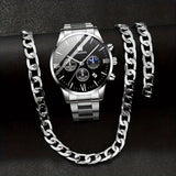 A Set Of 3 Stylish Stainless Steel Quartz Watches For Men, Perfect For Business, Leisure, And Sports. Comes With A Calendar Feature. Ideal As A Gift For Men.