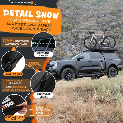BEDTIME Hard Shell Rooftop Tent-Honeycomb Aluminum, Hydraulic Support, Three Second Speed Open, Roof Rack, High Rebound Memory Sponge Mattress, Sturdy, Better Ventilation For 2-3 People Car SUV Truck Tent