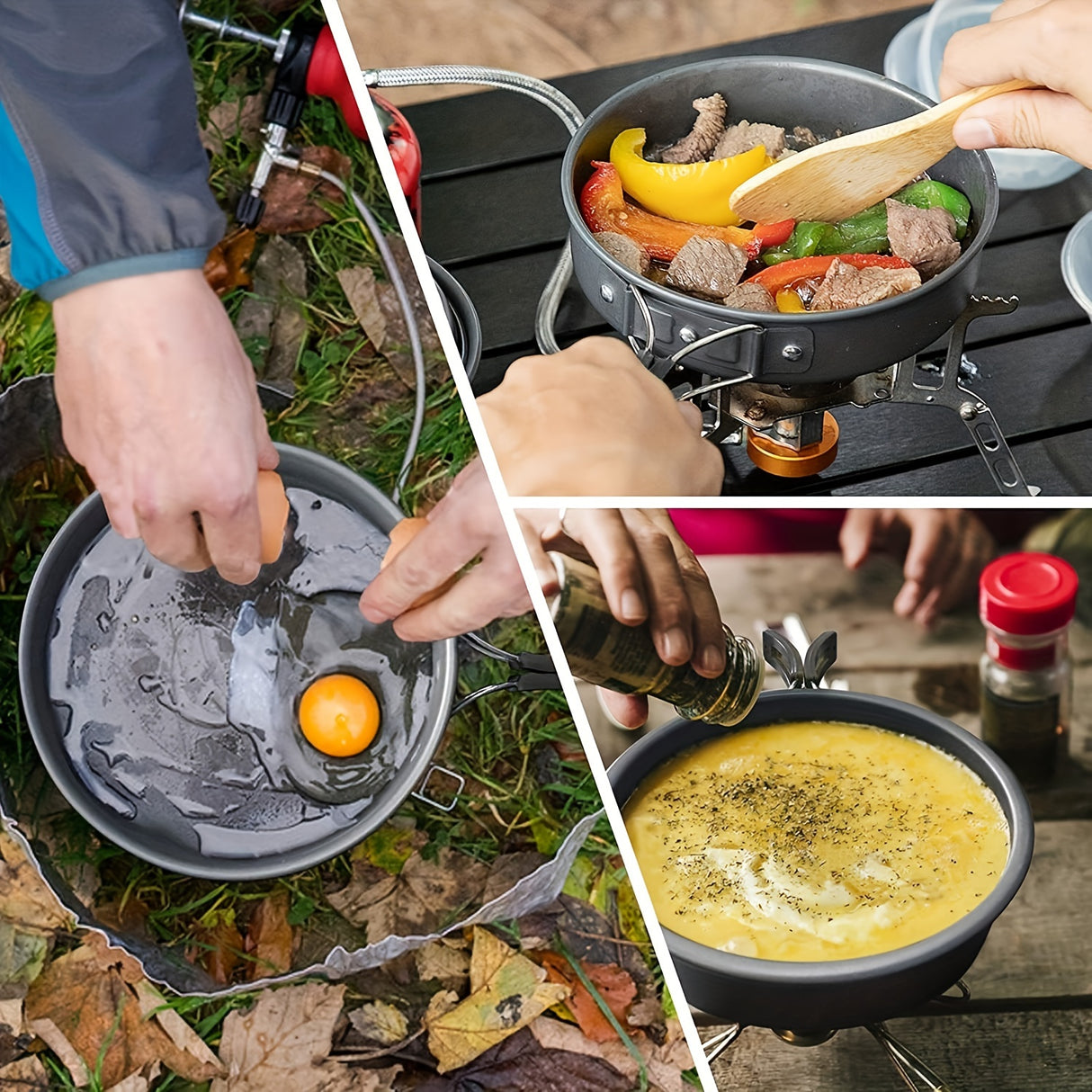 Flat Bottom Non-stick Pan, Foldable Camping Cookware Set, Portable Picnic Non-stick Pan And Lightweight Kettle Set, Mesh Storage Bag, Suitable For Outings, Hiking, Spring Outings, Family Gatherings
