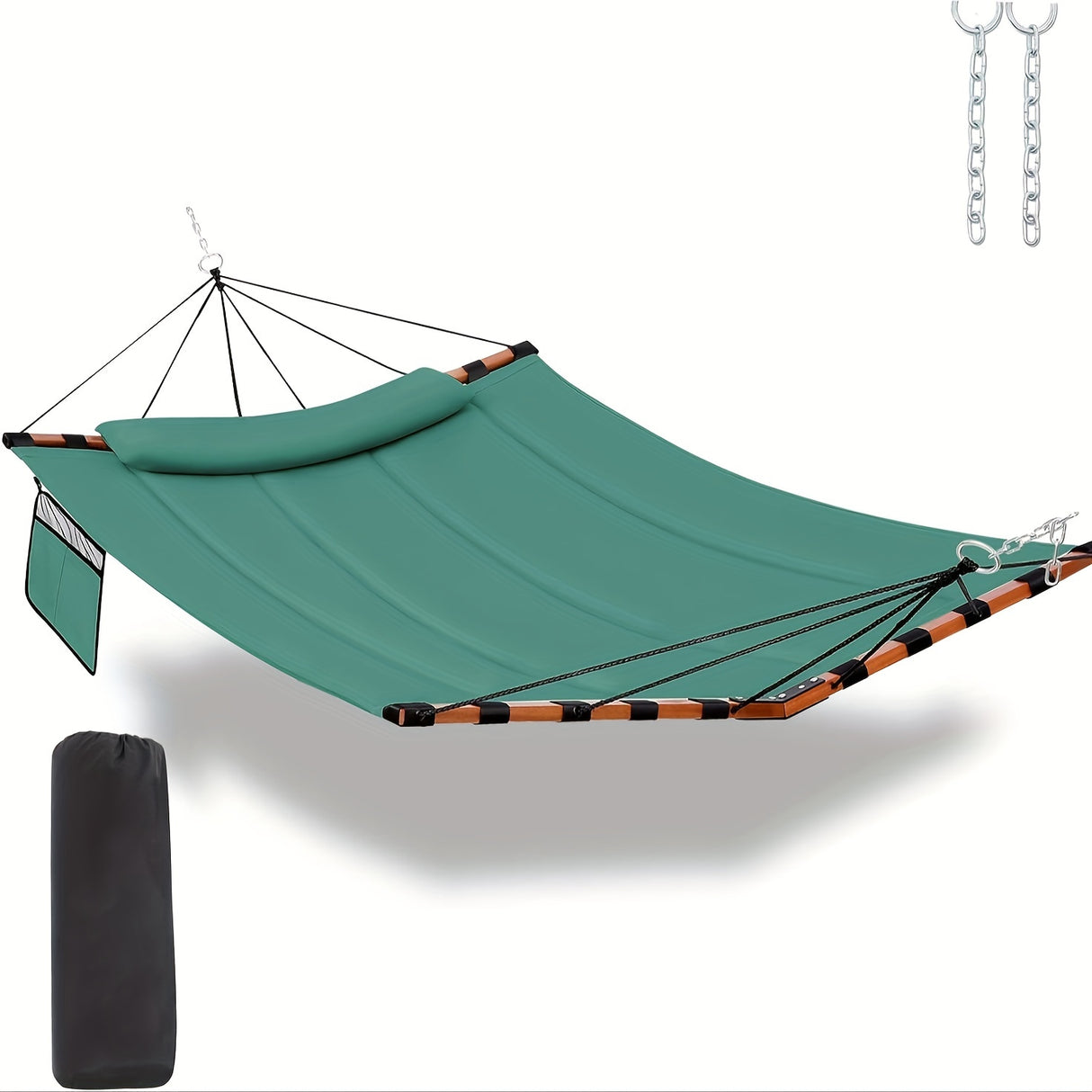 Deluxe 12ft 2-Person Beige Hammock with V-Shaped Hardwood Spreader Bar & Durable Nylon Rope - 450LB Capacity, Quick-Dry Fabric for Patio, Garden, Backyard, Beach & Poolside Relaxation, Hammocks for Outside