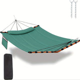 Deluxe 12ft 2-Person Beige Hammock with V-Shaped Hardwood Spreader Bar & Durable Nylon Rope - 450LB Capacity, Quick-Dry Fabric for Patio, Garden, Backyard, Beach & Poolside Relaxation, Hammocks for Outside