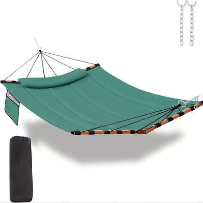Deluxe 12ft 2-Person Beige Hammock with V-Shaped Hardwood Spreader Bar & Durable Nylon Rope - 450LB Capacity, Quick-Dry Fabric for Patio, Garden, Backyard, Beach & Poolside Relaxation, Hammocks for Outside