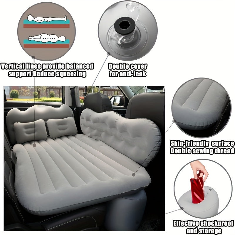Truck and Car Inflatable Mattress - Car Rear Seat Inflatable Mattress Without Pump - Portable Rear Seat Travel Inflatable Mattress - Camping Holiday Inflatable Mattress - Sleeping Pad with 2 Pillows - Universal Type