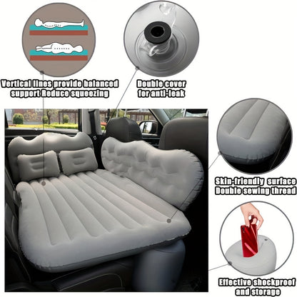 Truck and Car Inflatable Mattress - Car Rear Seat Inflatable Mattress Without Pump - Portable Rear Seat Travel Inflatable Mattress - Camping Holiday Inflatable Mattress - Sleeping Pad with 2 Pillows - Universal Type