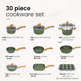 Kitchen Academy Pots and Pans Set Nonstick, 30 Pieces Induction Kitchen Cookware Set, Granite Coating Cooking Pans Set
