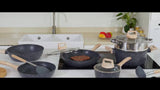 Pots and Pans Set Non Stick, 12 Pcs Kitchen Cookware Sets Induction Cookware Granite Cooking Set with Frying Pans, Saucepans, Steamer Silicone Shovel Spoon & Tongs White