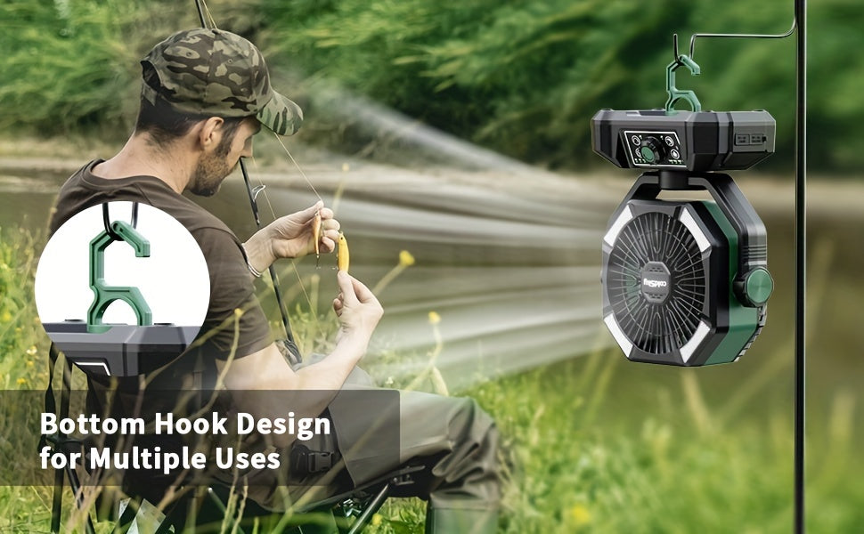 20000mAh Battery Powered Camping Fan - Dual Motor, 8-Speed Remote Control & 4 LED Lanterns, Portable Outdoor Fan with Tent Hook for Camping, Blackouts, Construction Sites