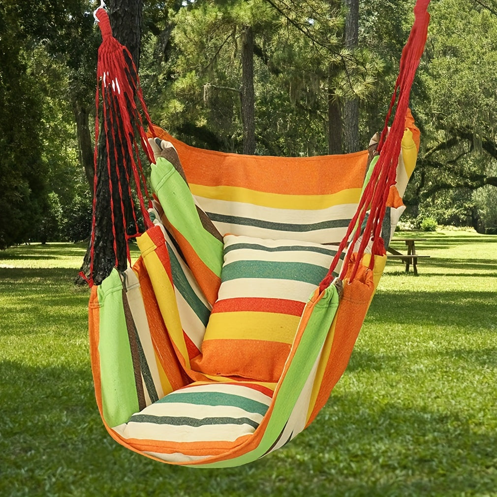 1pc Outdoor Hammock Chair Leisure Swing Hanging Chair Canvas Without Pillow And Cushion Indoor Outdoor Hammock Garden Leisure Furniture Hammocks, OPP Sealed Bag