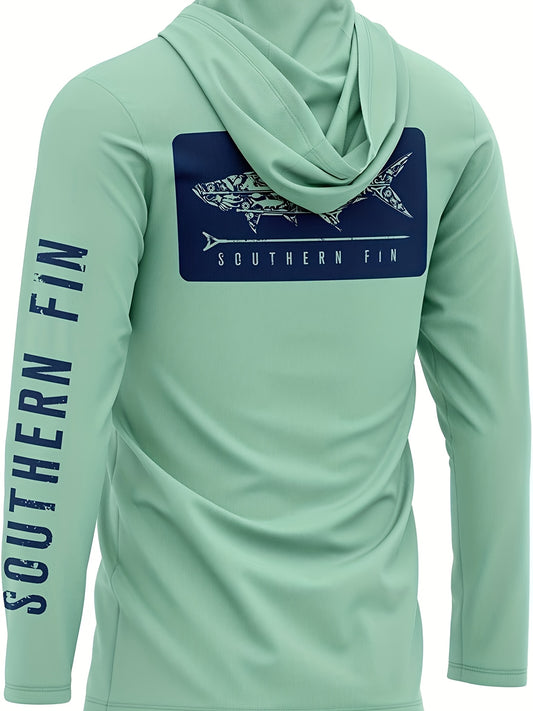 Men's Quick-Dry Fishing & Hiking Shirt - Mint Green Outdoor Hoodie with, Stretchable Long Sleeve Pullover for Camping, Hunting - Machine Washable Active Wear, Camping Gear, Sporty Design, Stretchable Fabric, Adventure Seekers