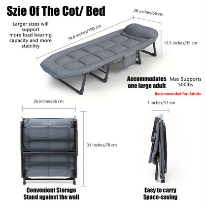 Sleeping Cots/Camping Cots for Adults 6 Adjustable Positions Portable Foldable Folding Cot with Pillow Heavy Duty Strong Frame Cot Bed for Camp, Travel, Room, Office