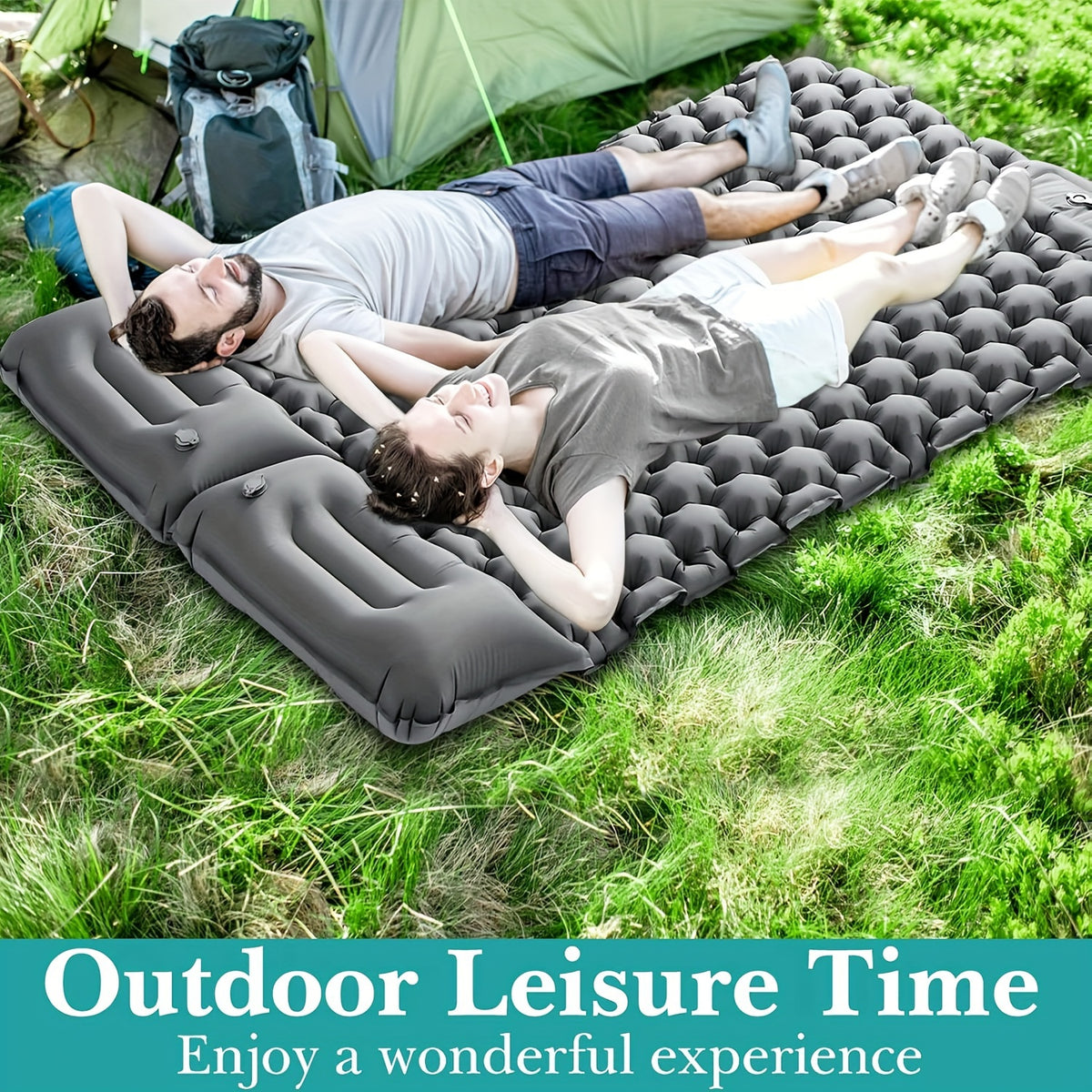 Portable 2-Person Waterproof TPU Coated Camping Air Mattress - Inflatable Bed with Built-in Pump, Compact Sleeping Pad, Carry Bag, and Repair Kit for Outdoor Camping, Hiking, Backpacking