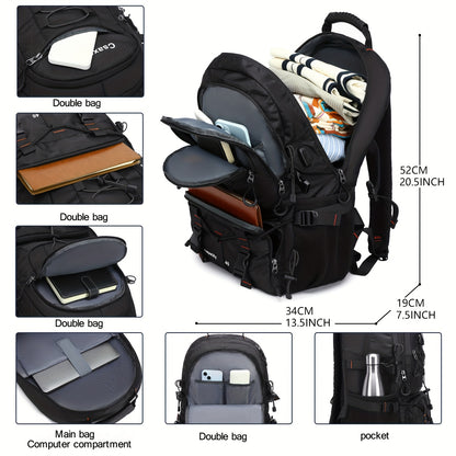 [40L CsakeKecna Backpack] CsakeKecna 40L Lightweight Hiking Backpack | Large Capacity Travel Climbing Rucksack with Laptop Compartment, USB Powered, Adjustable Straps, Zip Closure, Polyester Lining - Solid Color for Men and W