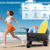 Collapsible Folding Wagon Cart, Convertible beach chair, Large Capacity Camping Wagon, Can hold up to 400 lbs, All Terrain Foldable Wagon, Heavy Duty Utility Wagon Cart For Grocery Outdoor Beach Gardening Shopping Fishing