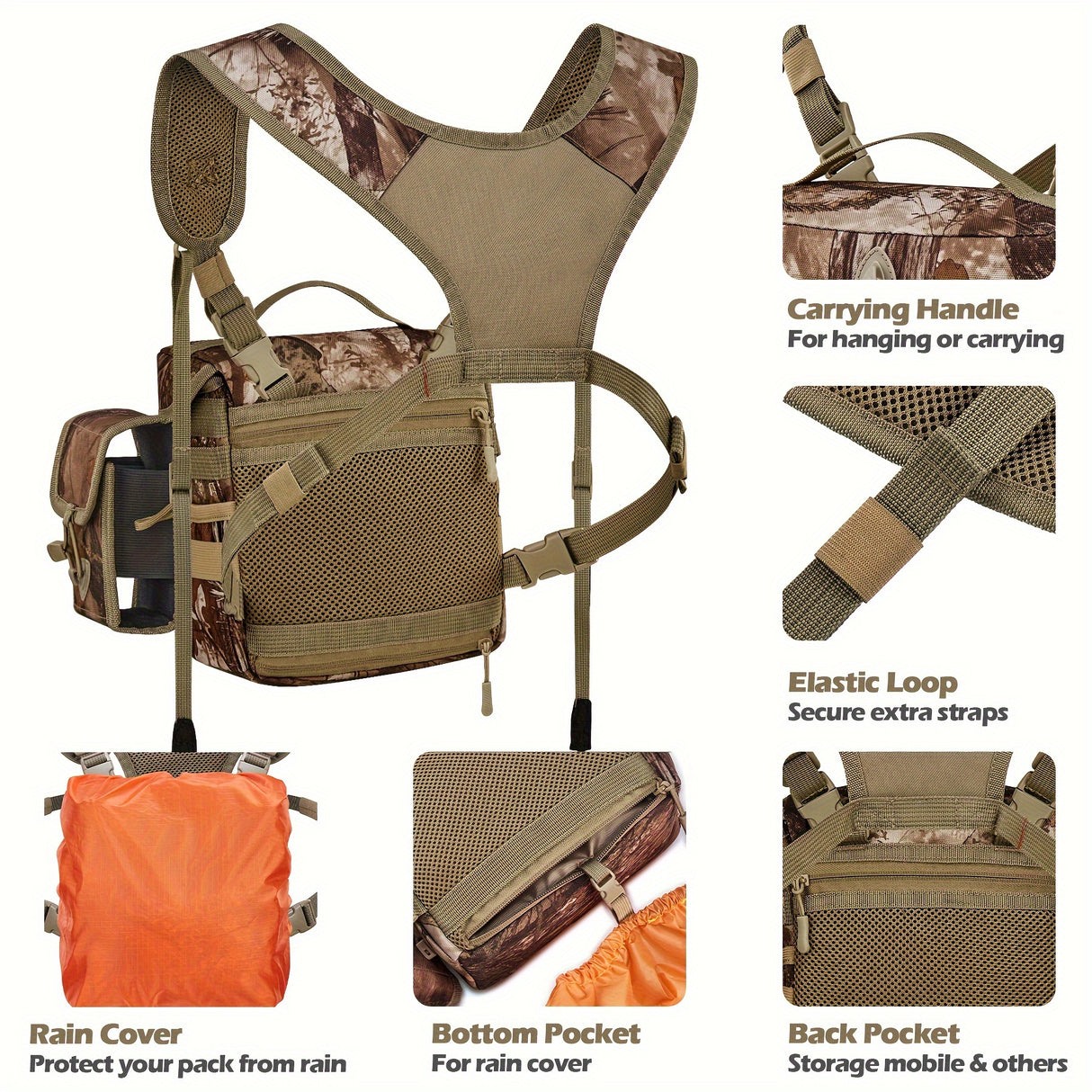NEW VIEW Adjustable Outdoor Vest Bag For Men, Breathable Chest Bag With Handle, Camouflage Camping Bag Hiking Bag Mountaineering Bag For Wilderness Enthusiast, Explorer