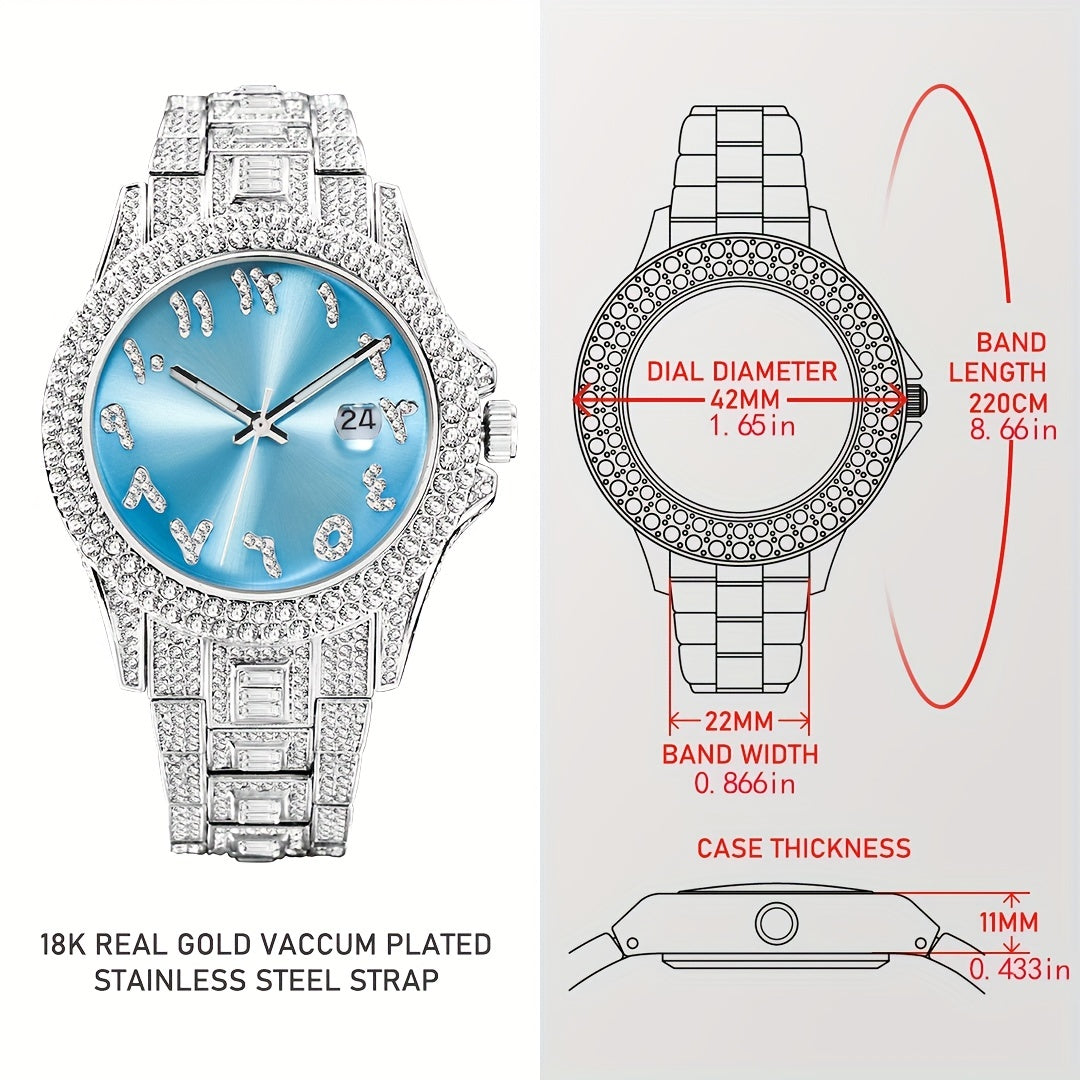 MISSFOX Fashion Faux Diamond Watches, Arabic Number Waterproof Quartz Watches For Men And Women