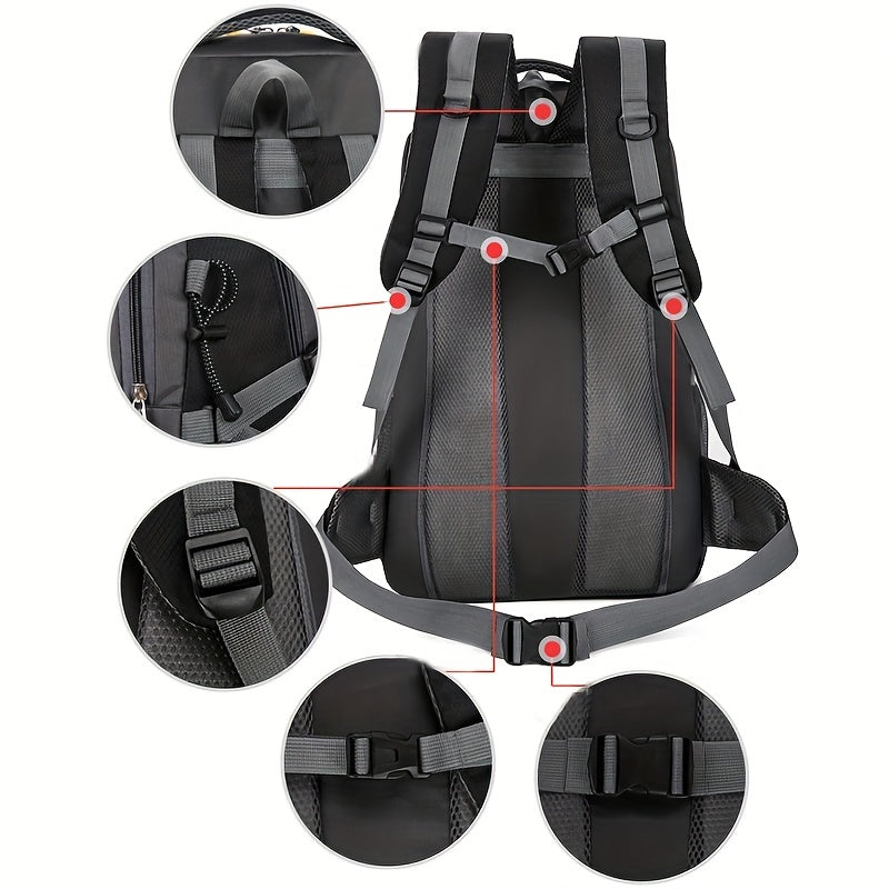 OGEHUAFEE 40L Adventure Backpack - Black with Yellow Accents, Adjustable Straps, Multiple Compartments, Durable Nylon, Ideal for Hiking, Travel, and Everyday Use, Travel Gear | Adjustable Strap Backpack | Durable Zippers