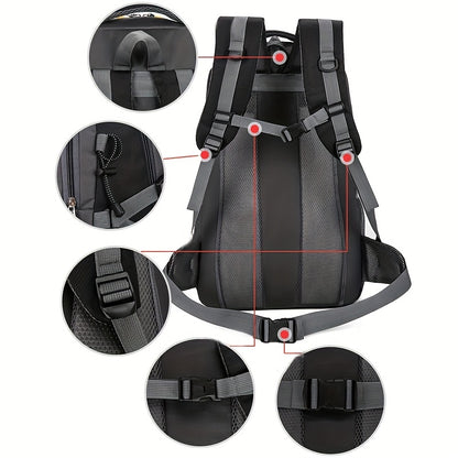 OGEHUAFEE 40L Adventure Backpack - Black with Yellow Accents, Adjustable Straps, Multiple Compartments, Durable Nylon, Ideal for Hiking, Travel, and Everyday Use, Travel Gear | Adjustable Strap Backpack | Durable Zippers