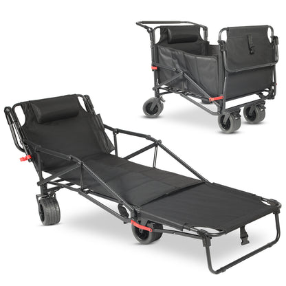 Collapsible Folding Wagon Cart, Convertible beach chair, Large Capacity Camping Wagon, Can hold up to 400 lbs, All Terrain Foldable Wagon, Heavy Duty Utility Wagon Cart For Grocery Outdoor Beach Gardening Shopping Fishing
