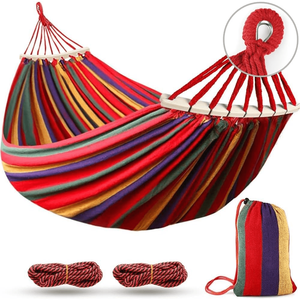 2-Person Anti-Flip Camping Hammock with Striped Design - Spacious Double Hammock with Quick-Setup Straps & Durable 100% Polyester Fabric for Couples, Friends - Perfect for Backyard, Beach, Hiking & Outdoor Adventures, Beach H